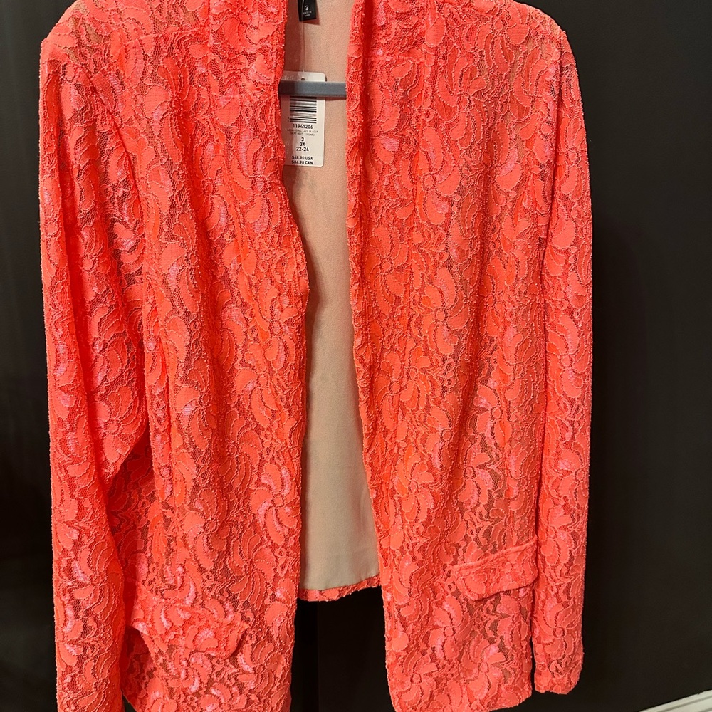 Neon Tangerine Lace Jacket NWT